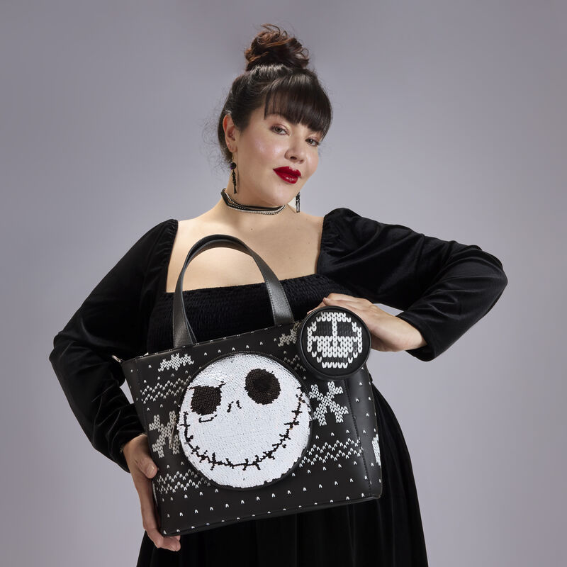 The Nightmare Before Christmas Jack Skellington Reversible Sequins Tote Crossbody Bag with Coin Bag LFlifestyle2 view 3